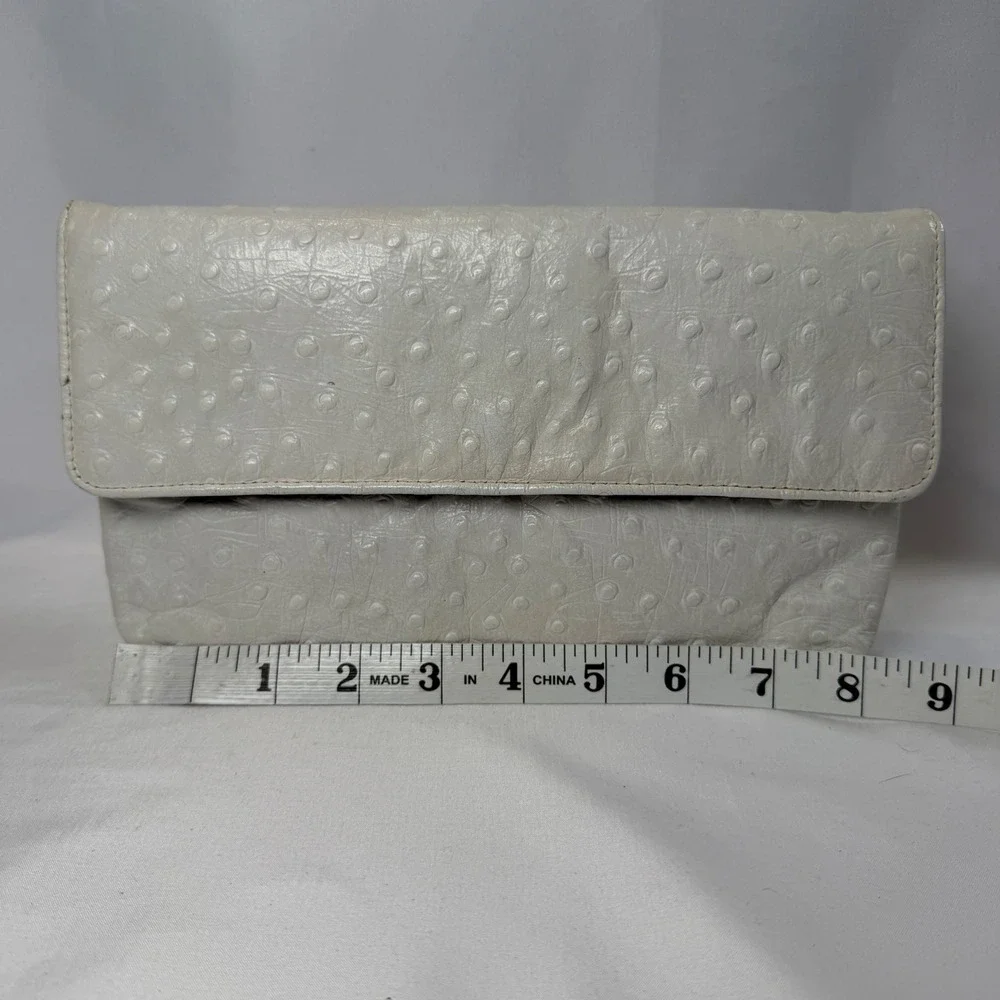 Margolin Embossed Clutch Womens Small Cream Vintage Faux Leather Bag